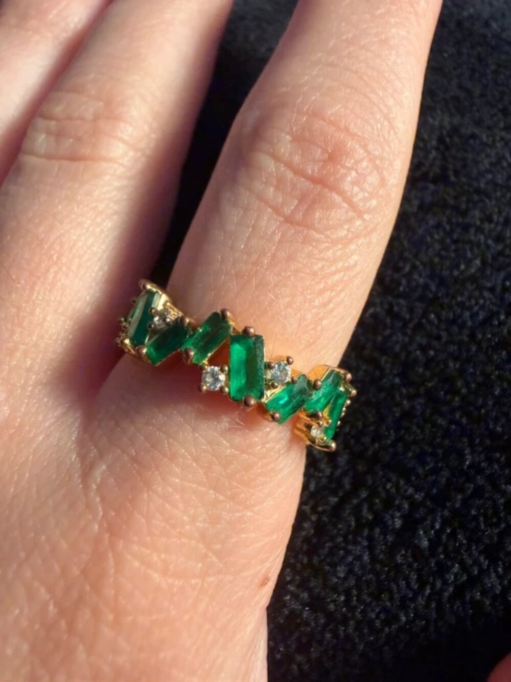 Emerald Green Rectangular Baguette Eternity Ring